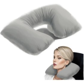 Resim Şişme Seyahat Yastığı Boyun Destekli Taşınabilir ve Ergonomik Tasarım Uçak Araba ve Yolculuklar Için Ideal (Gri) 