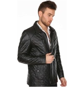 Resim Hakiki Kuzu Derisi Işlemeli Erkek Deri Ceket Siyah Karışık / Çok Renkli 