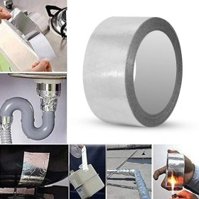 Resim Badem10 Alüminyum Folyo Bant 48 mm x 15 mt Sızdırmaz Takviyeli Yanmaz Soba Borusu Bandı 
