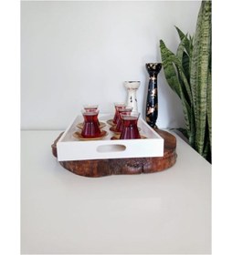 Resim Beyaz Sunum Tepsisi Dekoratif Kahve, Söz, Nişan, Sunum , Beyaz Ahşap Servis Tepsisi Beyaz 