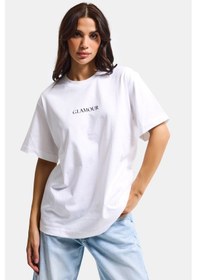 Resim Itsbasic Kadın Beyaz S6-127 Oversize Glamour Baskılı %100 Koton T-shirt 