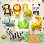 Resim 8 Adet Gülümseyen Hayvanlar Folyo Balon Seti, Çizgi Film Orman Safari Temalı Parti Süslemeleri, Panda, Maymun, Zürafa, Leopar, Aslan, Zebra, Timsah, Fil Balonları Doğum Günü, Duş, Yaz Partisi, Şükran Günü, Yeni Yıl, Evrensel Kutlamalar, Elektrik Gerektirmez, Alüminyum Film Malzemesi 