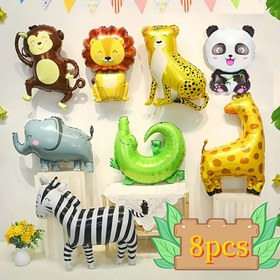 Resim 8 Adet Gülümseyen Hayvanlar Folyo Balon Seti, Çizgi Film Orman Safari Temalı Parti Süslemeleri, Panda, Maymun, Zürafa, Leopar, Aslan, Zebra, Timsah, Fil Balonları Doğum Günü, Duş, Yaz Partisi, Şükran Günü, Yeni Yıl, Evrensel Kutlamalar, Elektrik Gerektirmez, Alüminyum Film Malzemesi 