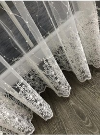 Resim Tül Perde Sude Desen Brillant Marka Sedef Sim Brode Işleme Ekru 