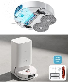 Resim Xiaomi İstasyonlu Çift Döner Paspaslı 4000pa Akıllı Apple-Android Wi-fi Kontrol Robot Süpürge 