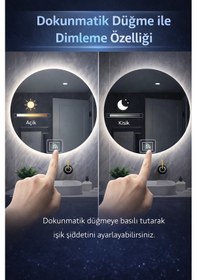 Resim Digital Hayat Buğu Çözücü Dokunmatik Dimlenebilir Yuvarlak Ayna Kırmızı Işıklı Led Dekoratif Banyo Makyaj Aynası Kırmızı 