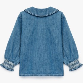 Resim Kız Bebek Pamuklu Uzun Kollu Bebe Yaka Denim Gömlek 