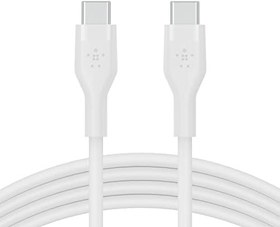 Resim Belkin MacBook Pro, iPad Pro, Galaxy S21, Ultra, Plus ve Diğer Aygıtlar için Güç Dağıtımı PD ile Hızlı Şarj için BoostCharge Flex Silikon USB-C - USB-C Kablosu 1 m USB-IF Sertifikalı - Beyaz 