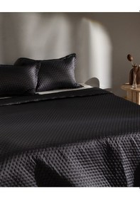 Resim Madame Coco Arles Çift Kişilik Saten Yatak Örtüsü - Antrasit Gri 