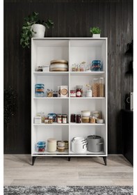 Resim Lisa Sürgülü Çok Amaçlı Kiler Dolabı Tamamı Mdf 6 Raflı Beyaz Beyaz 