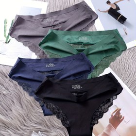 Resim 4 adet Kadın Yay Bel Pantolonu, Orta Yüksek, Düz Renk, Örgü Kumaş, Nefes Alabilir ve Esnek, Kontrast Dantel Detaylı 