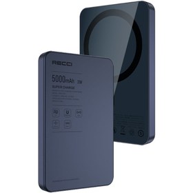 Resim Recci RPB-W35 Ultra İnce PD 20W Hızlı Şarj Özellikli Wireless Powerbank 15W 5000mAh Mavi 
