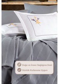 Resim Elart Melany Pike Çift Kişilik %100 Pamuk 200x220 Cm Gri Gri 