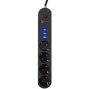 Resim 4lü Siyah Anahtarlı 3 Usb Li Akım Korumalı Topraklı Çocuk Korumalı Grup Priz 2 Metre 