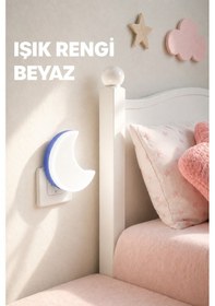 Resim Yarım Ay Gece Lambası On/off Tuşlu Koridor Hol Işığı Uyuma Işığı Beyaz K6975 