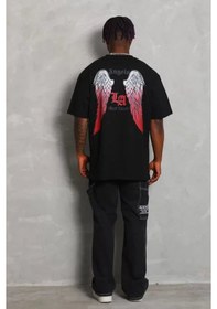 Resim Yake Store Unisex Oversize Baskılı Bisiklet Yaka T-shirt - Siyah - Siyah 