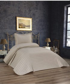 Resim Yıldız Kapitoneli Tek Kişilik Yatak Örtüsü Bej 