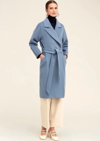 Resim Hatemoğlu Saykı Woman Mavi Regular Fit Ceket Yaka Kaşe Yünlü Oversize Manto Mavi 