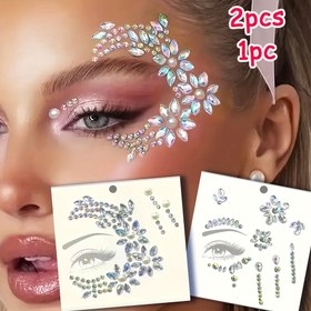 Resim 2 Adet/1 Adet Parıltılı Taşlı Yüz Sticker - 16*11cm Işıltılı Yapay Yüz Süsü, Festivaller, Cosplay, Partiler ve Fotoğraflar İçin, ABS Malzeme, Çok Mevsimlik Makyaj Aksesuarı, Şenlikli Yüz Dekoru | Göz Alıcı Taş Süs 