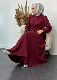 Resim Tesettür Diyarı Beli Büzgülü Liza Kumaş Etekli Takım 