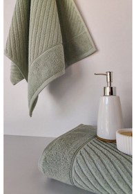 Resim Yumuşak %100 Pamuk El Havlusu 50x90 Cm - 2'li Geometrik Havlu Seti - Yeşil Yesıl Krem 