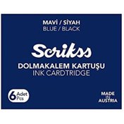 Resim Scrikss Dolma Kalem Kartuşu Mavi Siyah 6'lı Paket 