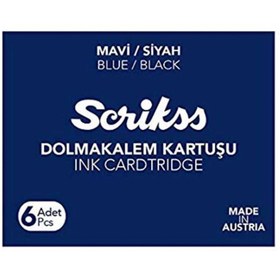 Resim Scrikss Dolma Kalem Kartuşu Mavi Siyah 6'lı Paket 