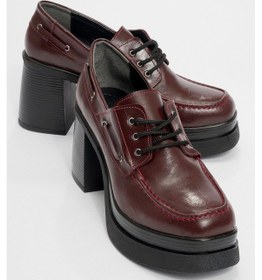 Resim Dudley Bordo Cilt Bağcıklı Kadın Platform Topuklu Ayakkabı Bordo 