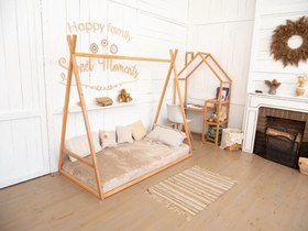 Resim Doğal Ahşap Montessori Kızıldereli Çadırı - 100 X 200 