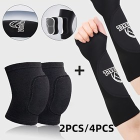 Resim Voleybol Diz Destekleri + Voleybol Kol Kapakları, Pedi ve Parmak Delikleri ile Voleybol Geçiş Kol Kollukları, Voleybol, Erkek Voleybol, Kadın Voleybol için Uygun. Tüm Mevsimler İçin Mükemmel Hediye 