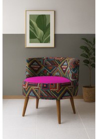 Resim Azra Mobilya Sydney Modern Desenli Döşemeli Berjer Renkli Tasarım, Konforlu, Dekoratif Tekli Koltuk Fuşya Çok Renkli 
