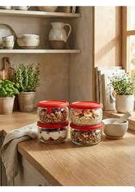 Resim Leelahome 4'lü Set Kapaklı Cam Saklama Kabı 415 Ml - Kırmızı Kırmızı 