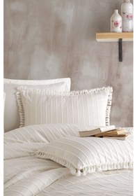 Resim Nordqueen %100 Pamuk Püsküllü Çift Kişilik Nevresim Seti Estina 200 x 220 Ekru 