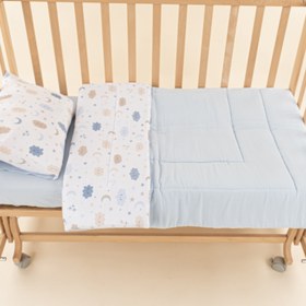 Resim Bebek Yorgan Nevresim Seti - İki Katlı Organik Muslin - Bebe Mavi - Mavi Bulut 