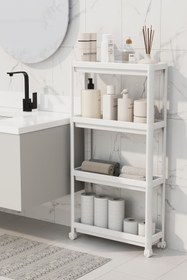 Resim Omaş Household Product Tekerlekli Dikdörtgen 4 Katlı Raf Ünitesi Beyaz Banyo Mutfak Düzenleyici Organizer Raf 