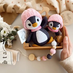 Resim Amigurumi Şapkalı Penguen Bebek Seti - 3 Parça Bebek Seti Pembe 