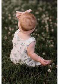 Resim Antebies Bambu Sustainable Minik Çiçekler Desenli Omuzda Çıtçıtlı Kolsuz Şortlu Balon Kız Bebek Tulum Bej 