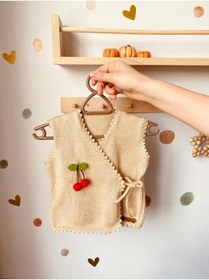 Resim seraskids El Örgüsü Kruvaze Model Sütlü Kahve Kız Bebek Yelek 