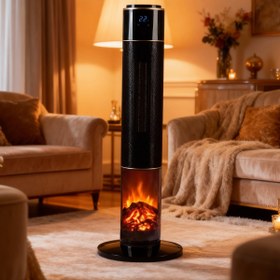 Resim Hoogar German HG-BLKO Black Oval Seri OLED Şömineli Ekran Dijital Kule Tipi Seramik Hızlı Isıtıcı 