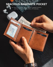 Resim Kredi Kartı Tutucu, RFID Engelleme, Deri, Manyetik Kapatma, Kimlik Pencereli - Koyu Kahverengi 