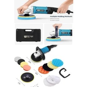 Resim 1600 Watt Polisaj Makinesi Seti 12 Parça Pasta Cila Seti 6 Kademeli Devir Ayarı 