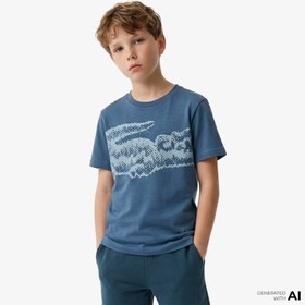 Resim Lacoste Çocuk Bisiklet Yaka Baskılı Lacivert T-Shirt 
