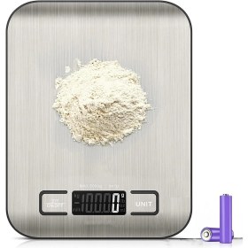Resim Mutfak Terazisi - Paslanmaz Çelik Yüzeyli Tartı, 5 kg Kapasiteli, Dara Özellikli, LCD Ekranlı, 5 Birim Dönüşümlü, Pilli, Tartı 