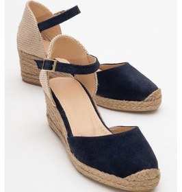 Resim Luvi Shoes Aldea Lacivert Süet Hakiki Deri Kadın Dolgu Topuk Sandalet Lacivert 