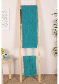 Resim 2 Parça Banyo Havlu Takımı %100 Pamuklu Çubuk Desen Yeşil Renkli 