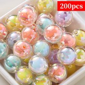 Resim 200 adet 8mm Akrilik Jöle Boncuklar - Karışık Renk Gradyan AB Işıltılı Buzlu & Şeffaf Yuvarlak Boncuklar DIY Takı Yapımı, Bilezikler, Kolyeler, El Sanatları Projeleri için, Bilezik Yapım Malzemeleri, İnci Bitişli Yüzey, Parlak Yüzey, Boncuklama Malzemeleri, Pürüzsüz Yüzey, Yaratıcı El Sanatçıları 
