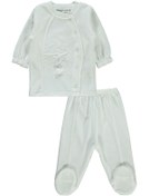 Resim Kız Bebek Pijama Takımı 1-6 Ay Ekru 