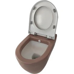 Resim Güral Vit Uno Asma Klozet Dışı Mat Kapuçino Içi Mat Beyaz Renk + Beyaz Kapak 