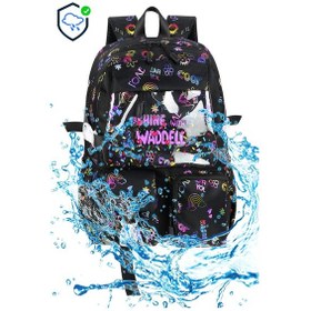 Resim Waddell Kawaii Kore Tarzı Twil Kumaş Desenli Sırt Çantası,beslenme Çantası Ve Kalemlikli Üçlü Set Siyah 