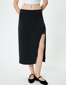 Resim Koton Midi Etek Yırtmaç Detaylı A Kesim Slim Fit Beli Lastikli Siyah 4sal70015ıw Siyah 